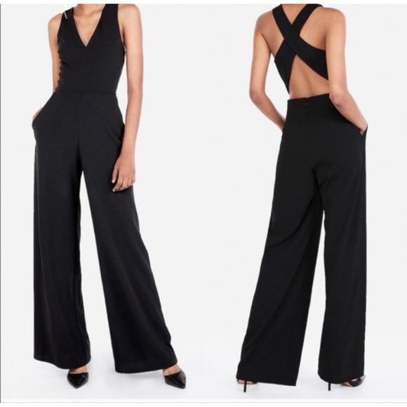 Express SMALL Sleeveless Jumpsuit Bright Blue Open Back Pockets V Neck - Picture 2 of 8